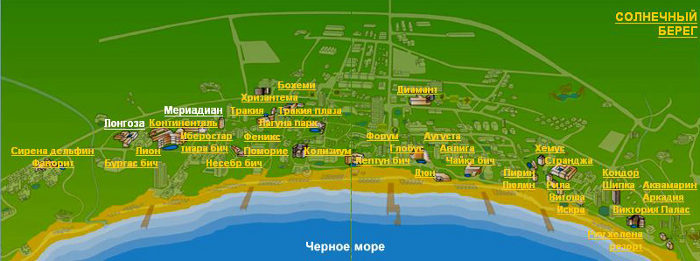 Карта Солнечный берег карта от "Илиан тур".