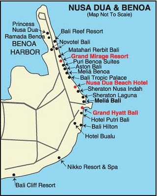 Карта Нуса Дуа отели Бали от Илиан тур